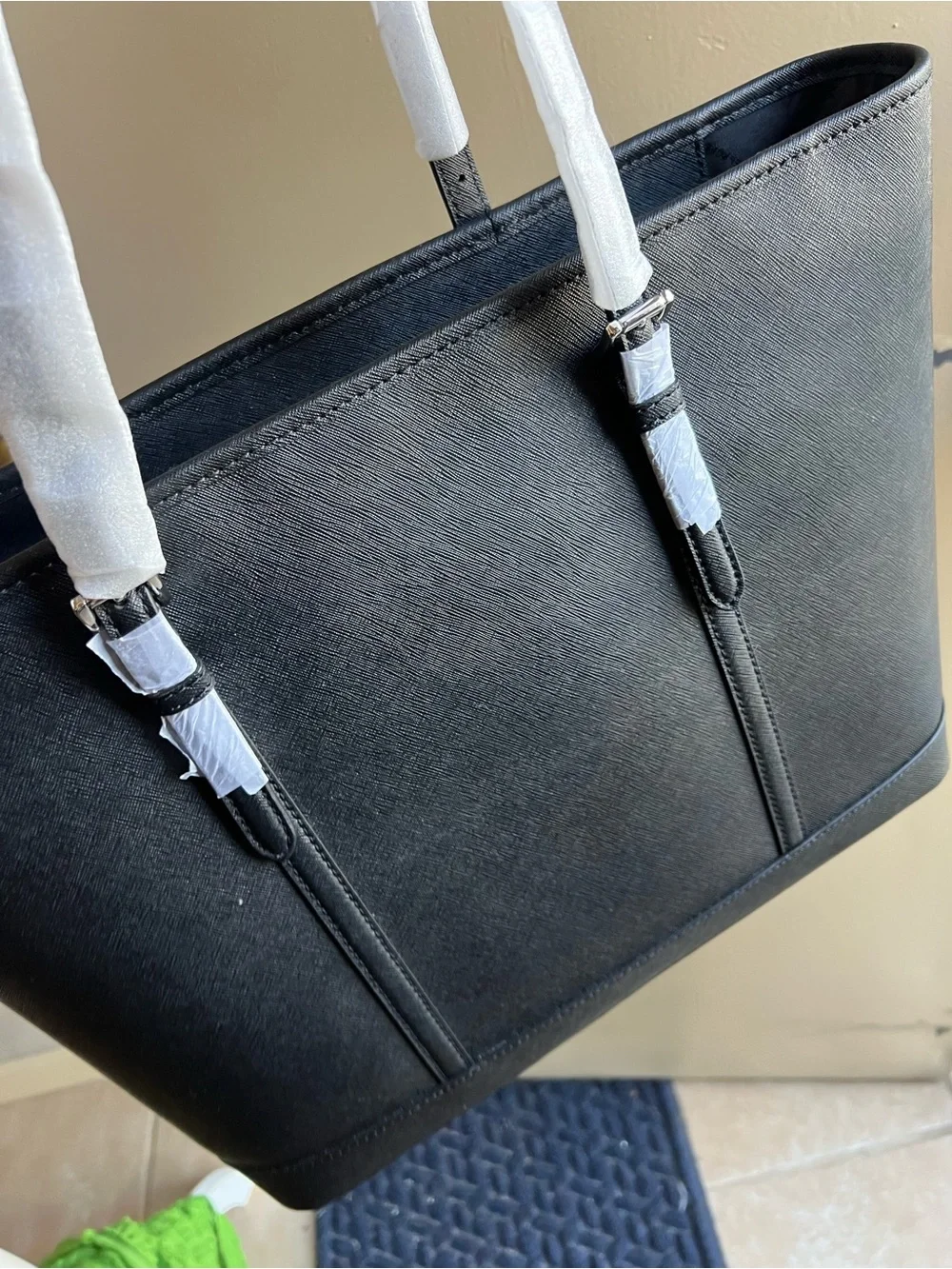 Michael Kors Black Saffiano Tote with MK Charm